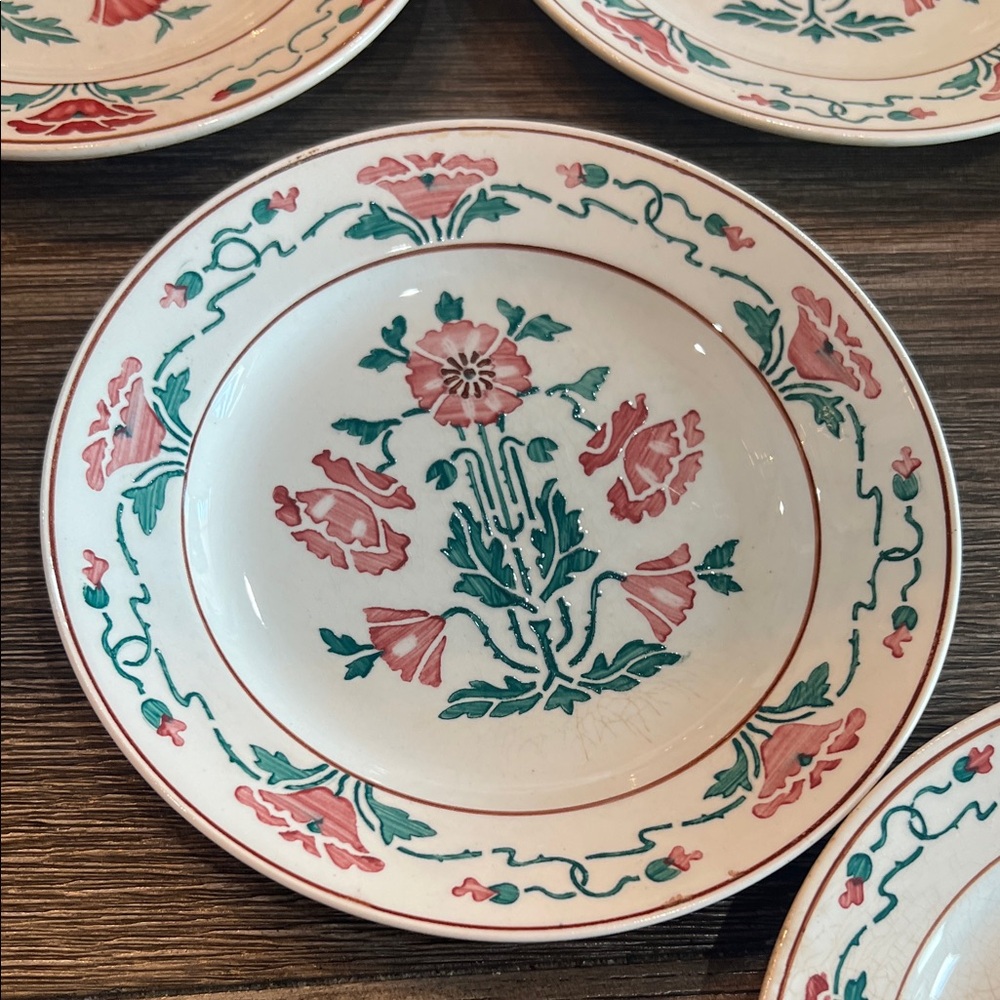 ANTIQUE Villeroy & Boch Dresden Saxony Red Poppy Bread & Butter Plates (8) - Picture 6 of 16